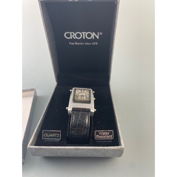 New in Box Croton Ladies Watch Rectangle MOP Face CZ Sapphire Crystal Art Deco - Picture 2 of 12